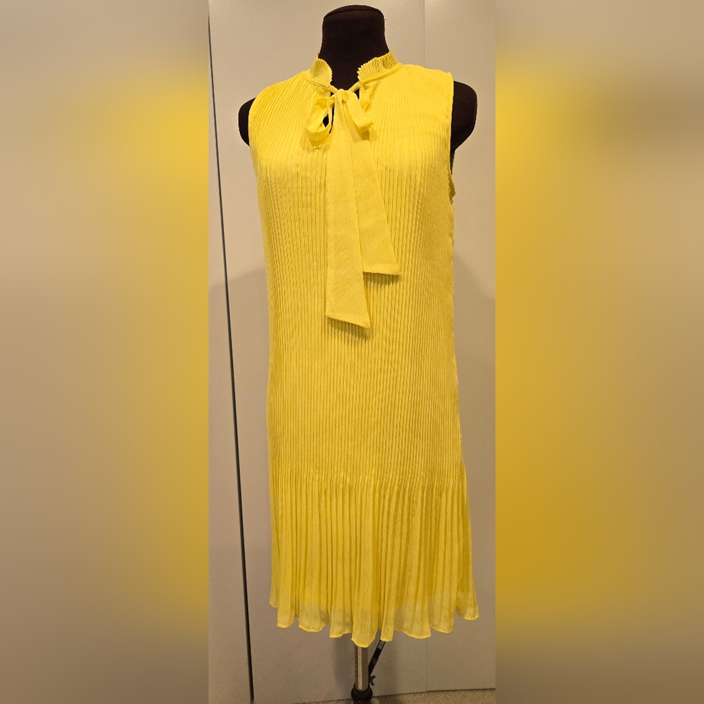 🌻NWOT DKNY Sunflower Yellow Pleated Dress Size 2